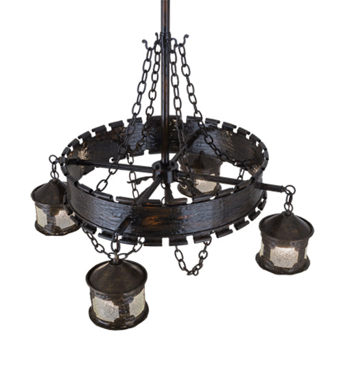 Meyda Lighting Antique Gothic 40" 4-Light Gothic Gold Chandelier With Clear Granite Shade Glass