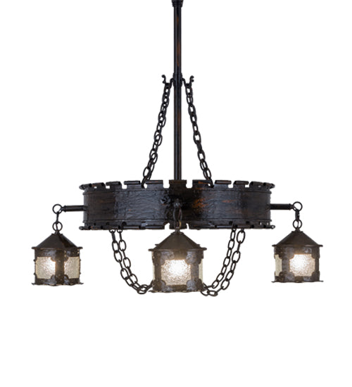 Meyda Lighting Antique Gothic 40" 4-Light Gothic Gold Chandelier With Clear Granite Shade Glass