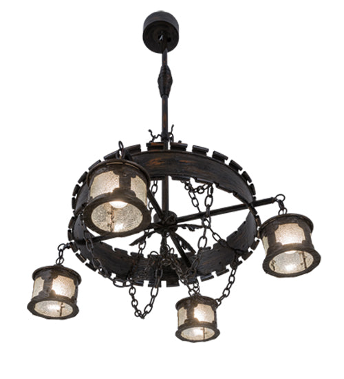 Meyda Lighting Antique Gothic 40" 4-Light Gothic Gold Chandelier With Clear Granite Shade Glass