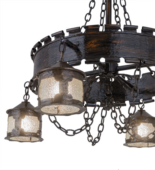 Meyda Lighting Antique Gothic 40" 4-Light Gothic Gold Chandelier With Clear Granite Shade Glass