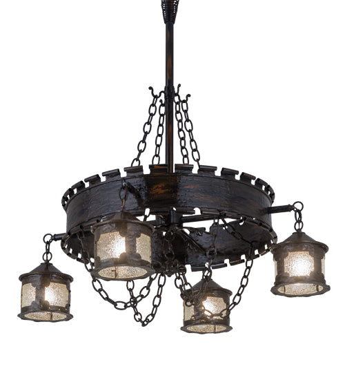 Meyda Lighting Antique Gothic 40" 4-Light Gothic Gold Chandelier With Clear Granite Shade Glass