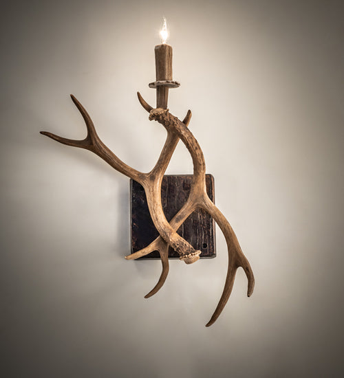 Meyda Lighting Antlers 14" Natural Antler Elk & Mule Deer Wall Sconce