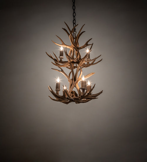 Meyda Lighting Antlers 20" 6-Light 2-Tier Antique Copper Chandelier With Natural Antler Shade