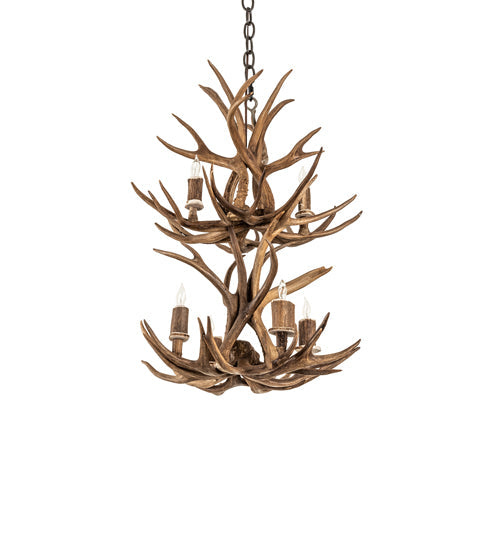 Meyda Lighting Antlers 20" 6-Light 2-Tier Antique Copper Chandelier With Natural Antler Shade