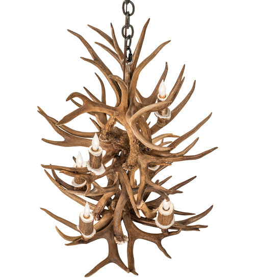 Meyda Lighting Antlers 20" 6-Light 2-Tier Antique Copper Chandelier With Natural Antler Shade
