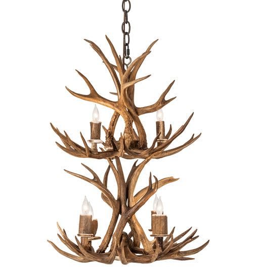 Meyda Lighting Antlers 20" 6-Light 2-Tier Antique Copper Chandelier With Natural Antler Shade