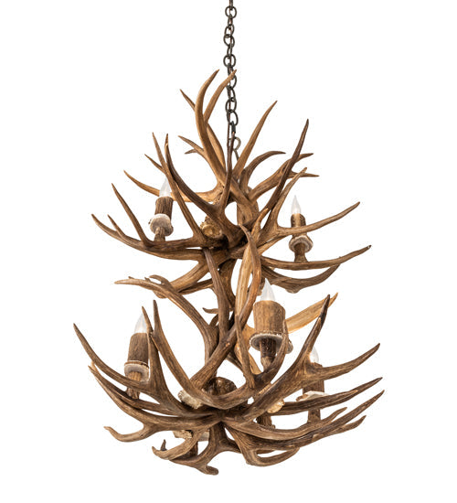 Meyda Lighting Antlers 20" 6-Light 2-Tier Antique Copper Chandelier With Natural Antler Shade