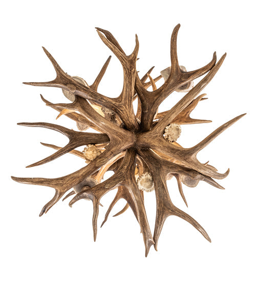 Meyda Lighting Antlers 20" 6-Light 2-Tier Antique Copper Chandelier With Natural Antler Shade