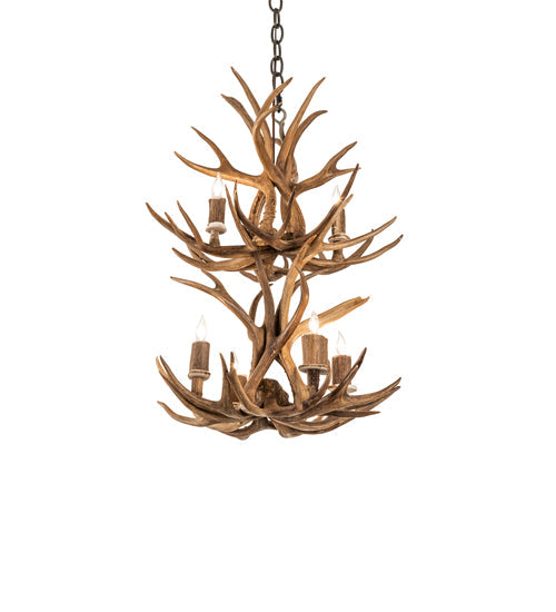 Meyda Lighting Antlers 20" 6-Light 2-Tier Antique Copper Chandelier With Natural Antler Shade