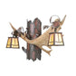 Meyda Lighting Antlers 24" 2-Light Rust Over Wrought Iron Fallow Deer Wall Sconce With Beige Iridescent Shade Glass