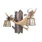 Meyda Lighting Antlers 24" 2-Light Rust Over Wrought Iron Fallow Deer Wall Sconce With Beige Iridescent Shade Glass