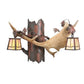 Meyda Lighting Antlers 24" 2-Light Rust Over Wrought Iron Fallow Deer Wall Sconce With Beige Iridescent Shade Glass