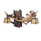 Meyda Lighting Antlers 24" 2-Light Rust Over Wrought Iron Fallow Deer Wall Sconce With Beige Iridescent Shade Glass