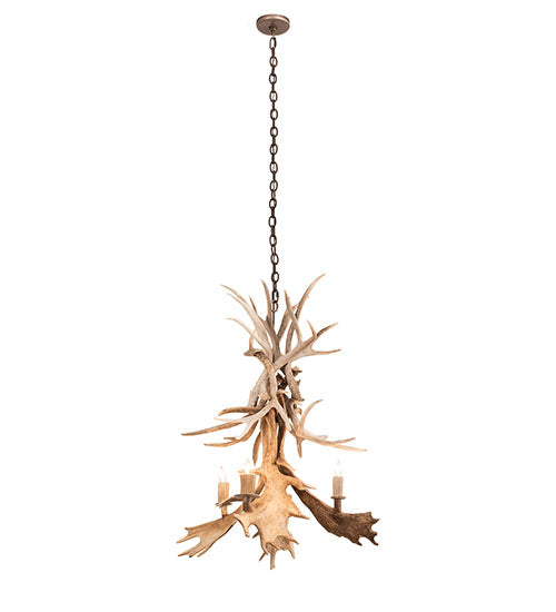 Meyda Lighting Antlers 28" 4-Light Antique Copper White Tail & Fallow Deer Chandelier