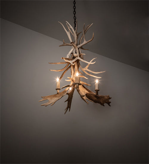 Meyda Lighting Antlers 28" 4-Light Antique Copper White Tail & Fallow Deer Chandelier