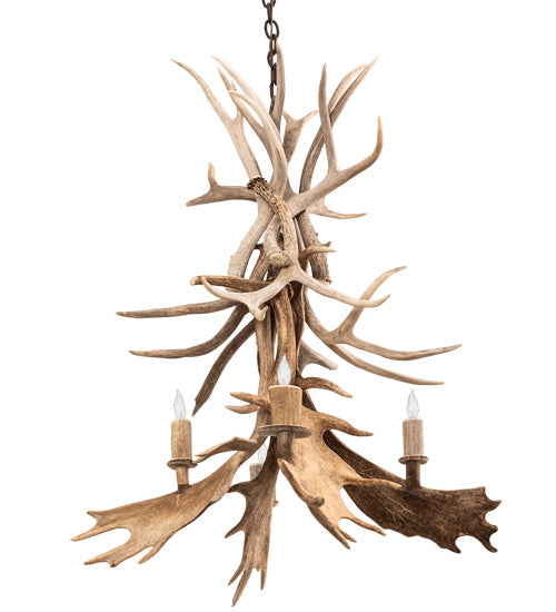 Meyda Lighting Antlers 28" 4-Light Antique Copper White Tail & Fallow Deer Chandelier