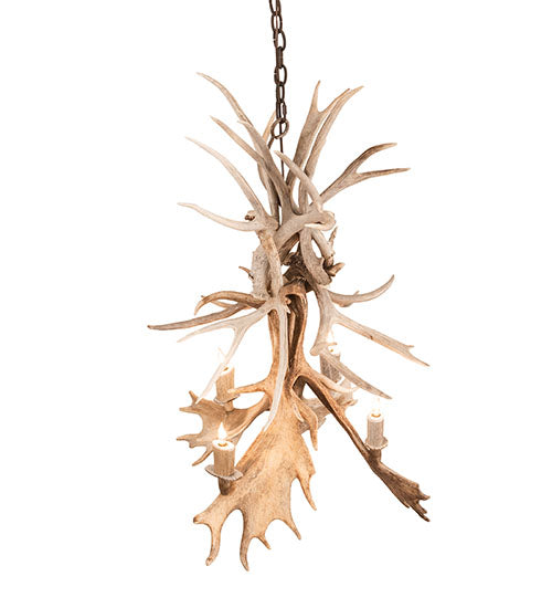 Meyda Lighting Antlers 28" 4-Light Antique Copper White Tail & Fallow Deer Chandelier