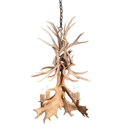 Meyda Lighting Antlers 28" 4-Light Antique Copper White Tail & Fallow Deer Chandelier