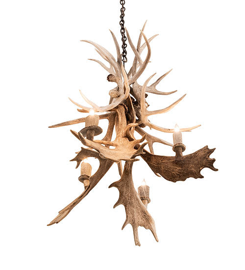 Meyda Lighting Antlers 28" 4-Light Antique Copper White Tail & Fallow Deer Chandelier
