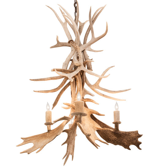 Meyda Lighting Antlers 28" 4-Light Antique Copper White Tail & Fallow Deer Chandelier
