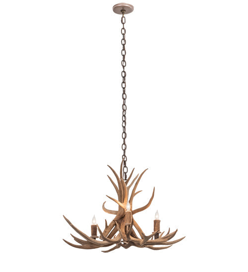 Meyda Lighting Antlers 29" 4-Light Mahogany Bronze Mule Deer Chandelier