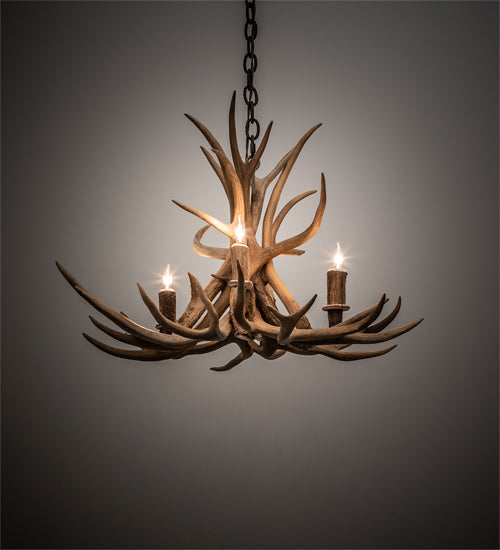 Meyda Lighting Antlers 29" 4-Light Mahogany Bronze Mule Deer Chandelier