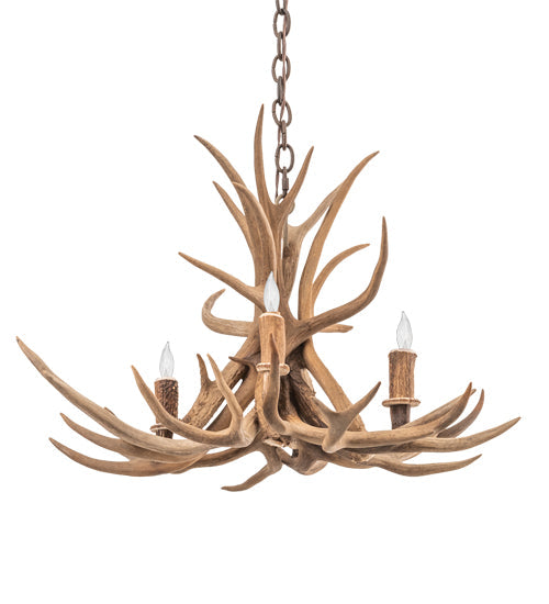 Meyda Lighting Antlers 29" 4-Light Mahogany Bronze Mule Deer Chandelier