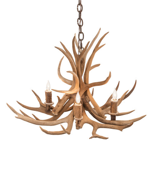 Meyda Lighting Antlers 29" 4-Light Mahogany Bronze Mule Deer Chandelier