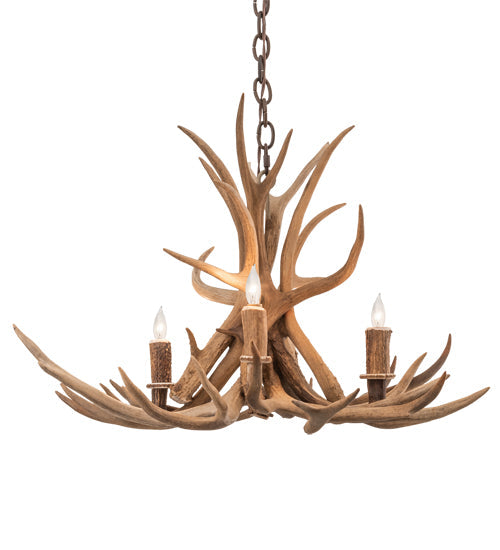 Meyda Lighting Antlers 29" 4-Light Mahogany Bronze Mule Deer Chandelier