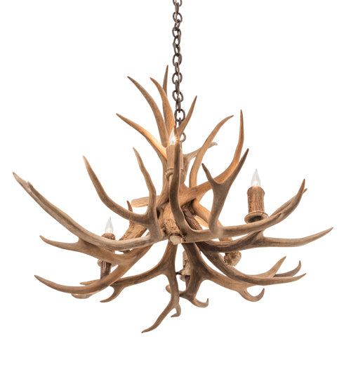 Meyda Lighting Antlers 29" 4-Light Mahogany Bronze Mule Deer Chandelier