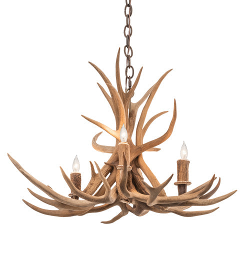 Meyda Lighting Antlers 29" 4-Light Mahogany Bronze Mule Deer Chandelier