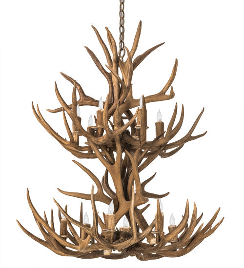 Meyda Lighting Antlers 34" 12-Light 2-Tier Antique Copper Mule Deer Chandelier