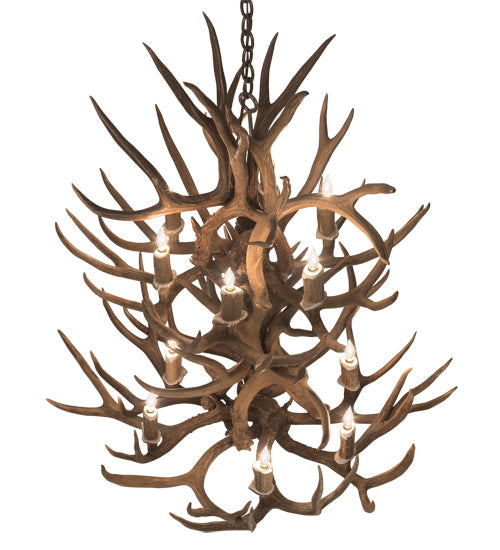 Meyda Lighting Antlers 34" 12-Light 2-Tier Antique Copper Mule Deer Chandelier