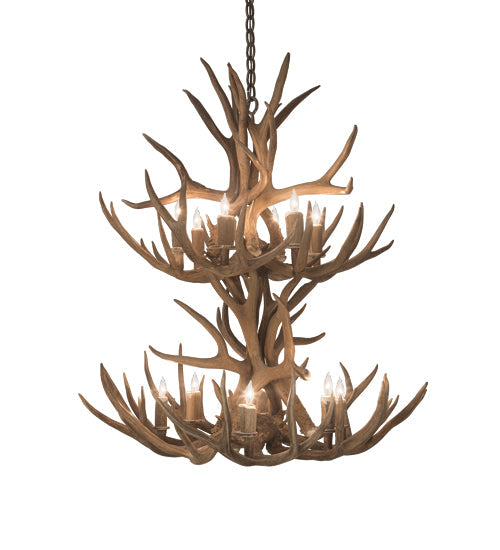 Meyda Lighting Antlers 34" 12-Light 2-Tier Antique Copper Mule Deer Chandelier
