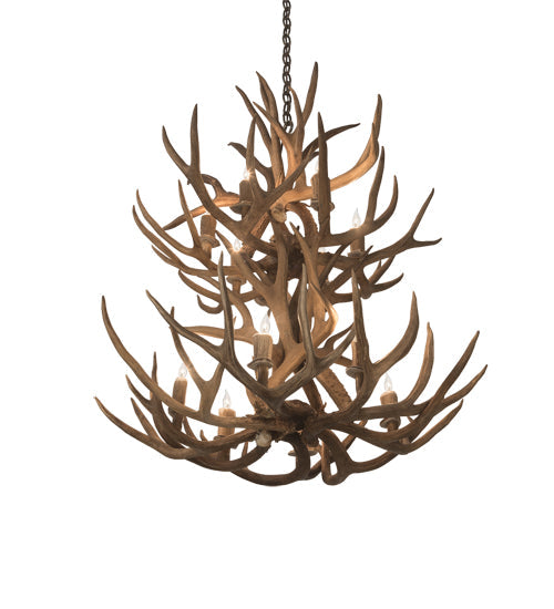 Meyda Lighting Antlers 34" 12-Light 2-Tier Antique Copper Mule Deer Chandelier