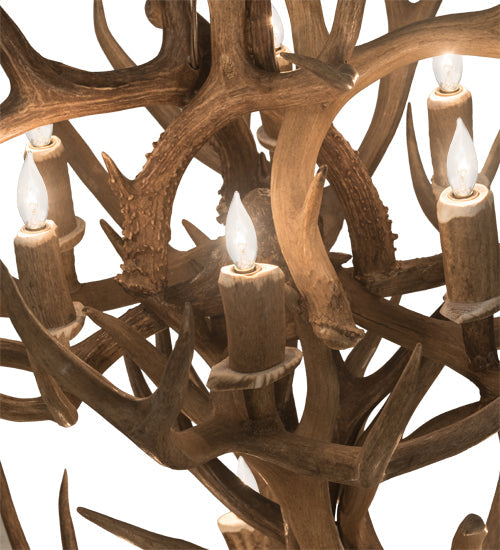 Meyda Lighting Antlers 34" 12-Light 2-Tier Antique Copper Mule Deer Chandelier