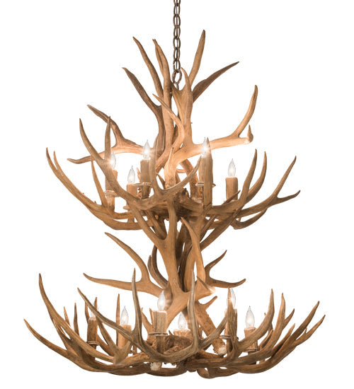 Meyda Lighting Antlers 34" 12-Light 2-Tier Antique Copper Mule Deer Chandelier