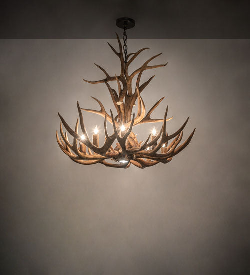 Meyda Lighting Antlers 34" 9-Light Antique Copper Elk & Mule Deer Chandelier