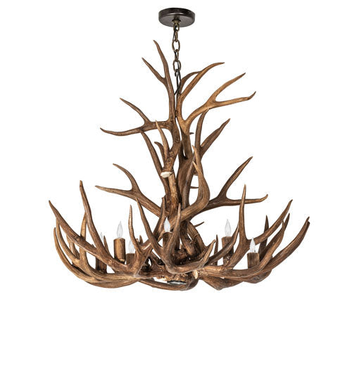 Meyda Lighting Antlers 34" 9-Light Antique Copper Elk & Mule Deer Chandelier