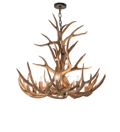 Meyda Lighting Antlers 34" 9-Light Antique Copper Elk & Mule Deer Chandelier