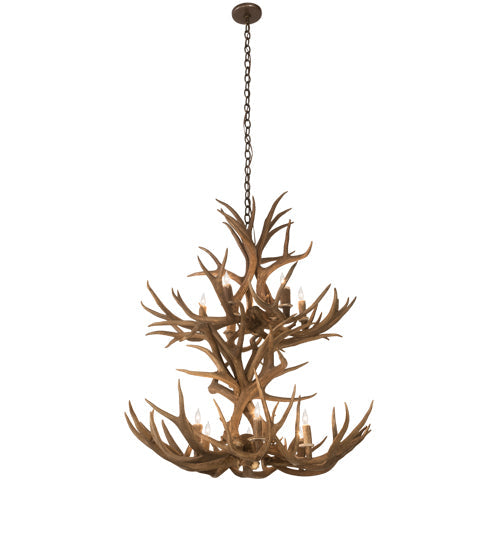 Meyda Lighting Antlers 36" 12-Light 2-Tier Antique Copper Mule Deer Chandelier