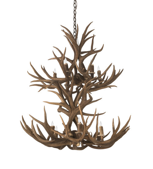 Meyda Lighting Antlers 36" 12-Light 2-Tier Antique Copper Mule Deer Chandelier