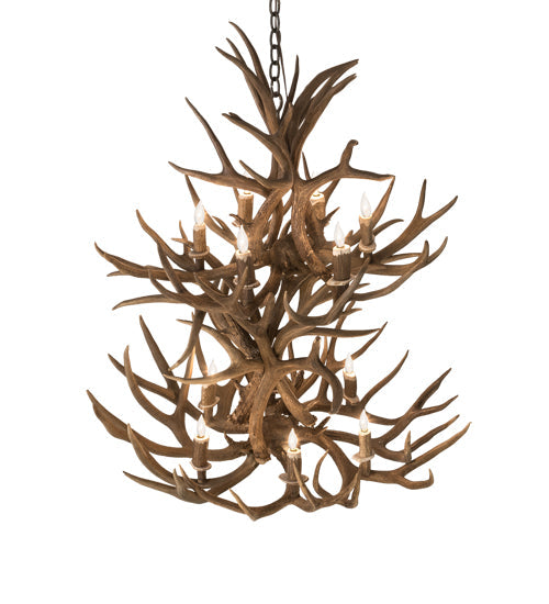Meyda Lighting Antlers 36" 12-Light 2-Tier Antique Copper Mule Deer Chandelier