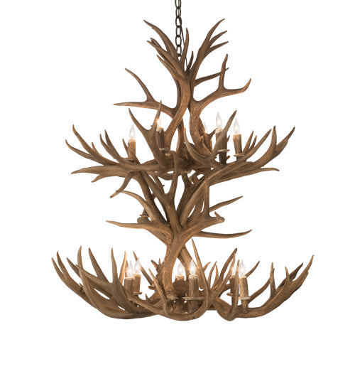 Meyda Lighting Antlers 36" 12-Light 2-Tier Antique Copper Mule Deer Chandelier