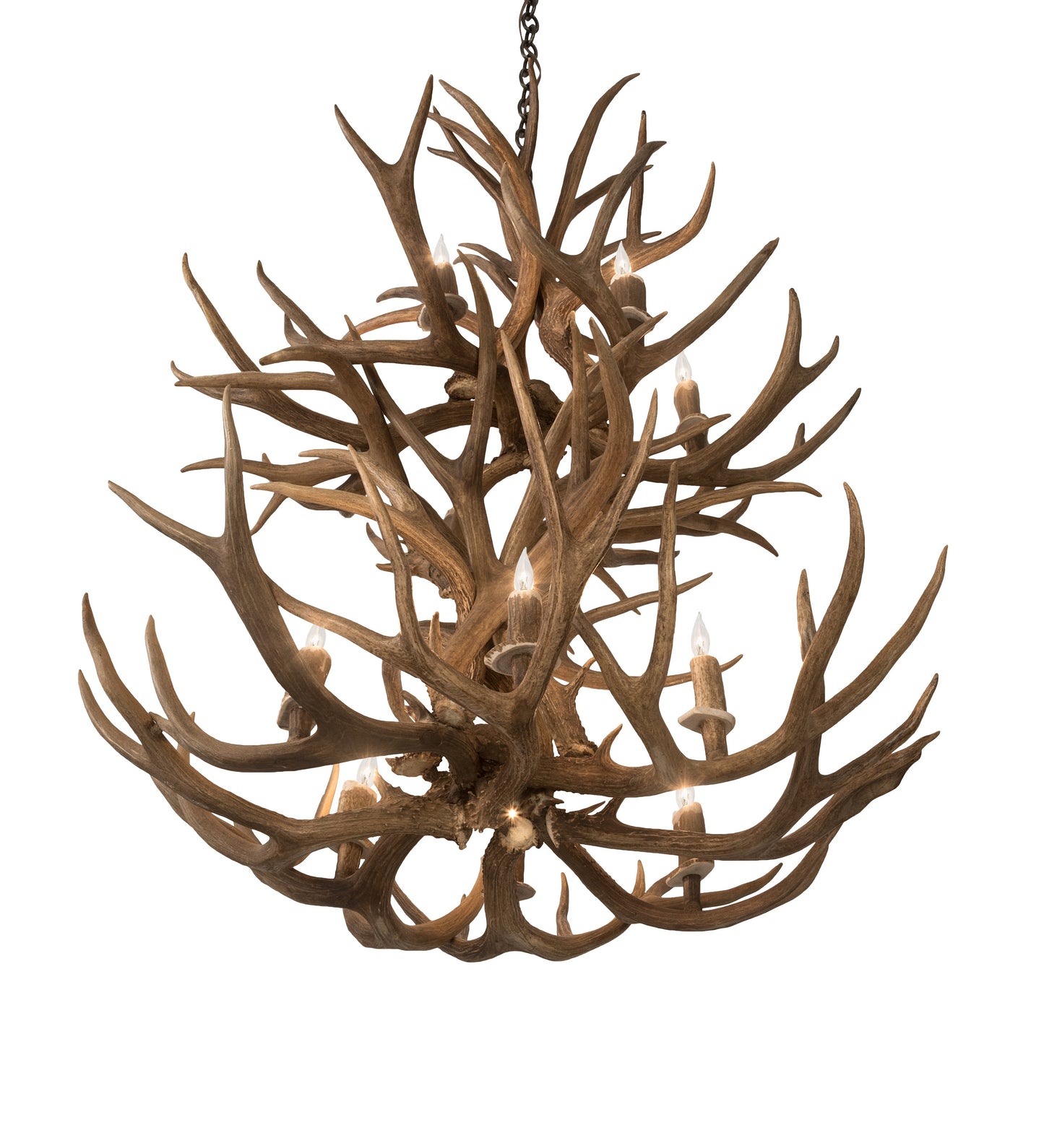 Meyda Lighting Antlers 36" 12-Light 2-Tier Antique Copper Mule Deer Chandelier