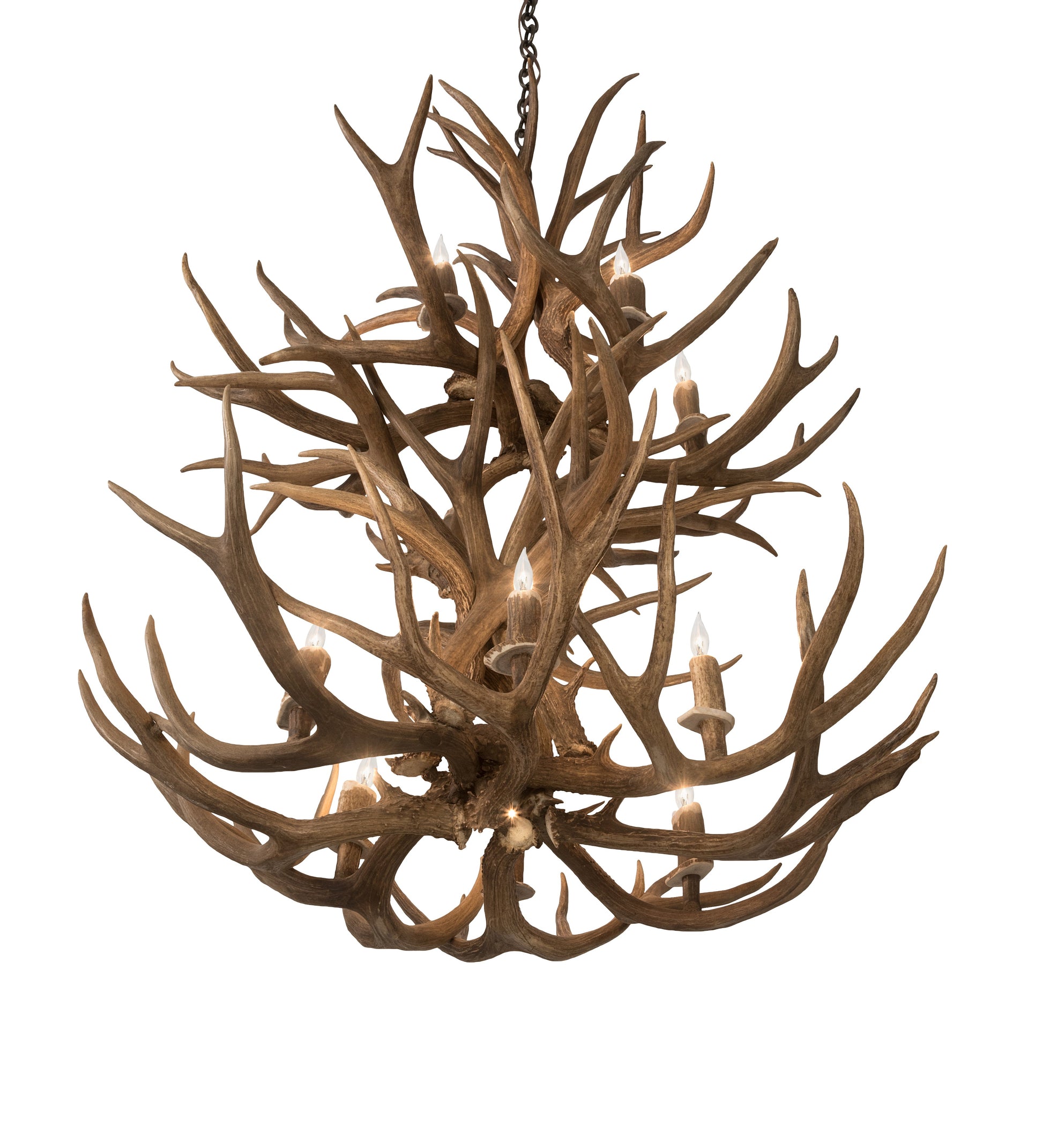 Meyda Lighting Antlers 36" 12-Light 2-Tier Antique Copper Mule Deer Chandelier