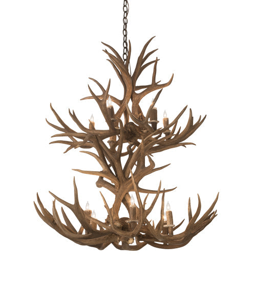 Meyda Lighting Antlers 36" 12-Light 2-Tier Antique Copper Mule Deer Chandelier