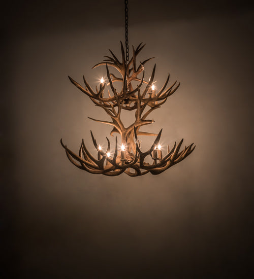 Meyda Lighting Antlers 42" 12-Light Antique Copper Mule Deer Chandelier