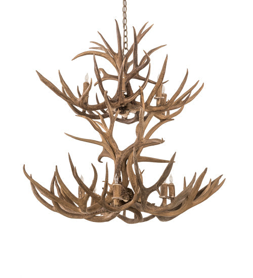 Meyda Lighting Antlers 42" 12-Light Antique Copper Mule Deer Chandelier