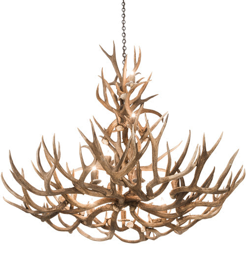 Meyda Lighting Antlers 52" 12-Light Antique Copper Mule Deer Chandelier